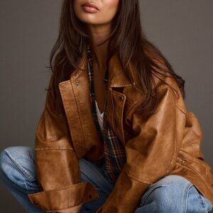 12th Tribe London Calling Cognac Oversized Faux Leather Jacket Size S